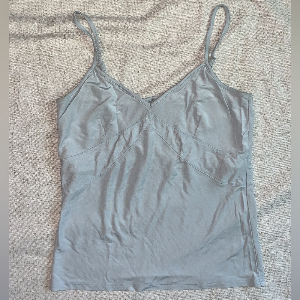 CITY DKNY baby blue silk camisole with adjustable straps and built in bra (M)
